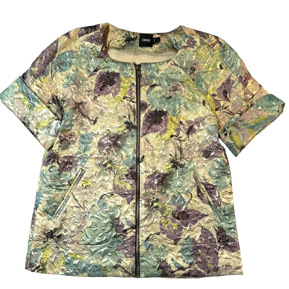 ASOS‎ Blouse Womens 2  Floral Metallic Jacquard Cottagecore Grandmillennial